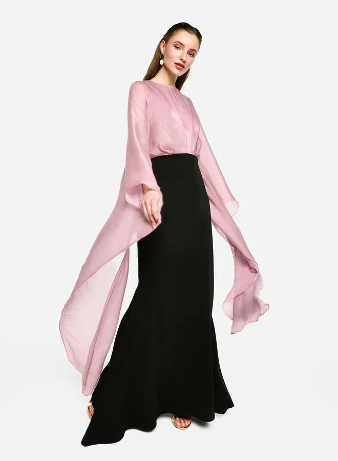 House of Moda House of Moda Kimono Sleeve Color Block A-Line Maxi Dress