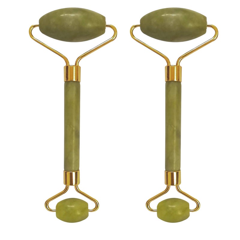 N+B (Two Jade Rollers) Authentic Natural Stone Jade Roller for Face Eyes Neck Body Tool Jade Facial Roller Noiseless Facial Massage Roller