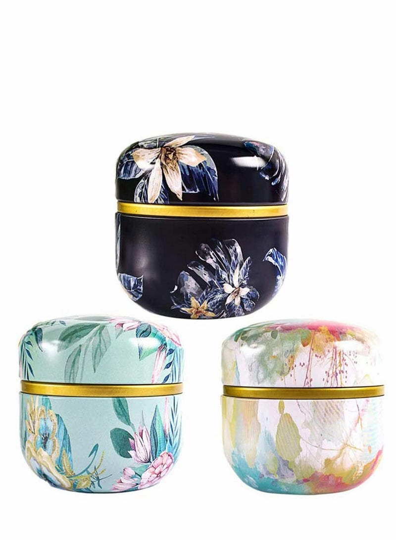 Metal Empty Tins Box, Round Gift Candy Loose Tea Storage Organizer Flower Tinplate Containers Mini Reusable for Tea Candy DIY Candle Wedding Party Favor Gifts 3 Pcs - Image 1
