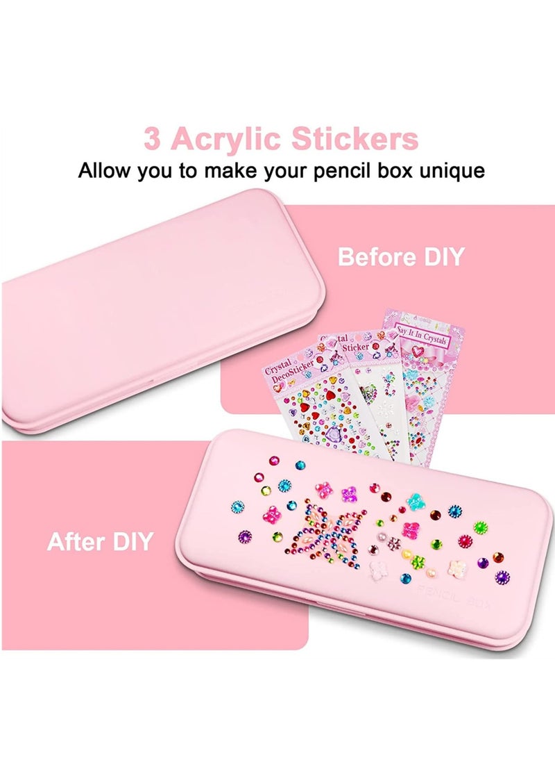 SOLARAE Pencil Case Pen Box, Large Capacity Pencil Pouch Holder DIY Pencil Organizer with 3 Sheets of Rhinestone Stickers Stationary Office Supplies Pink - Image 3