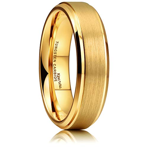 King Will GLORY Wedding Rings for Men Women, 6mm Width Tungsten Carbide Wedding Ring 14K Gold Matte Brushed Polish Comfort Fit Size 8 - Image 1