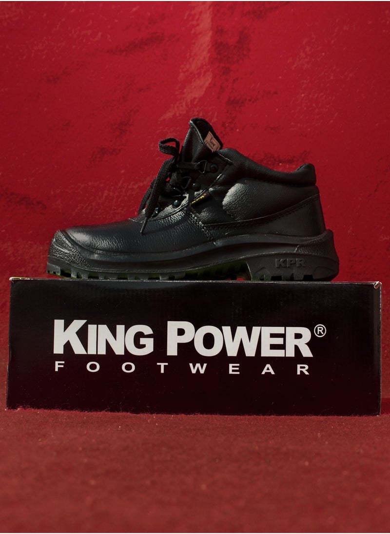 KING POWER Steel Toe Boots for Men Work Boots Industrial Construction Non-Slip WaterProof Leather Shoes Anti-Puncture Safety Boots Breathable Comfortable Size:UK 7(BLACK)  - Image 1