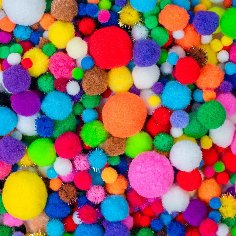 Adeweave 1000 Assorted Pom poms Soft and Fluffy Craft Pom Pom Balls Multicolor Craft Supplies Pompoms for Arts and Crafts in a Reusable Box Large Puff Ball Ideal for DIY and School Activities