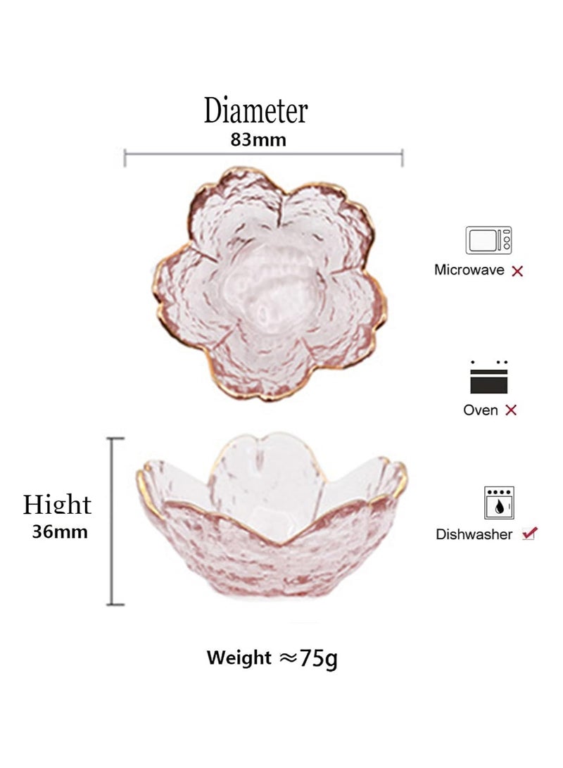 Seasoning bowls with gold rim,6 pcs Pink Cherry Flower Crystal Glass Appetizer Plates dipping bowls ice cream bowls Sushi,pink glass plates mini bowls for charcuterie board (Phnom Penh)  - Image 2