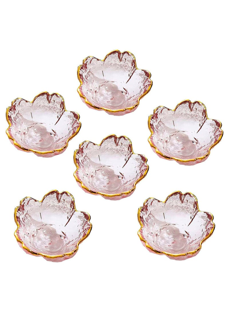 Seasoning bowls with gold rim,6 pcs Pink Cherry Flower Crystal Glass Appetizer Plates dipping bowls ice cream bowls Sushi,pink glass plates mini bowls for charcuterie board (Phnom Penh)  - Image 1