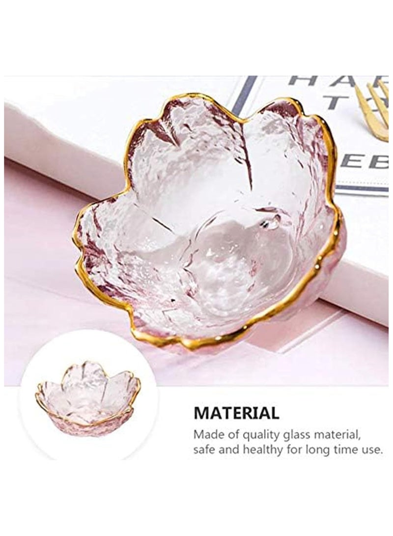 Seasoning bowls with gold rim,6 pcs Pink Cherry Flower Crystal Glass Appetizer Plates dipping bowls ice cream bowls Sushi,pink glass plates mini bowls for charcuterie board (Phnom Penh)  - Image 4