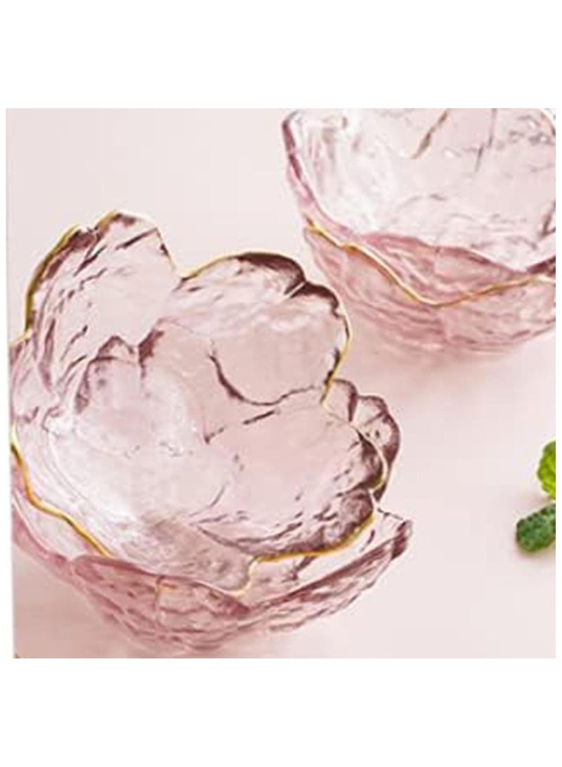 Seasoning bowls with gold rim,6 pcs Pink Cherry Flower Crystal Glass Appetizer Plates dipping bowls ice cream bowls Sushi,pink glass plates mini bowls for charcuterie board (Phnom Penh)  - Image 3