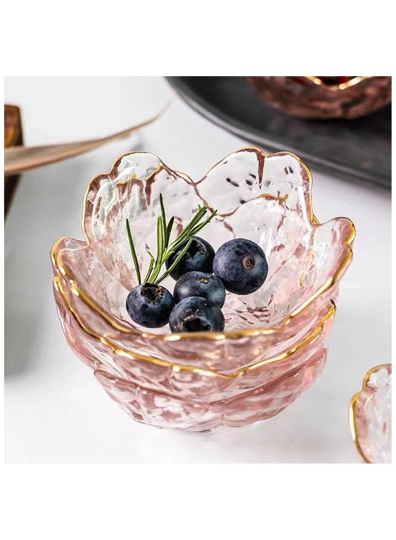 Seasoning bowls with gold rim,6 pcs Pink Cherry Flower Crystal Glass Appetizer Plates dipping bowls ice cream bowls Sushi,pink glass plates mini bowls for charcuterie board (Phnom Penh)  - Image 5