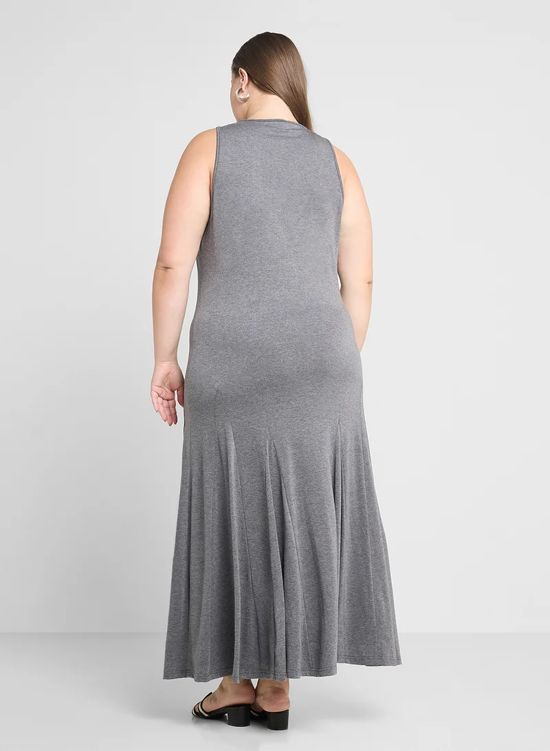 Ginger Plus Sleeveless Gray Maxi Dress