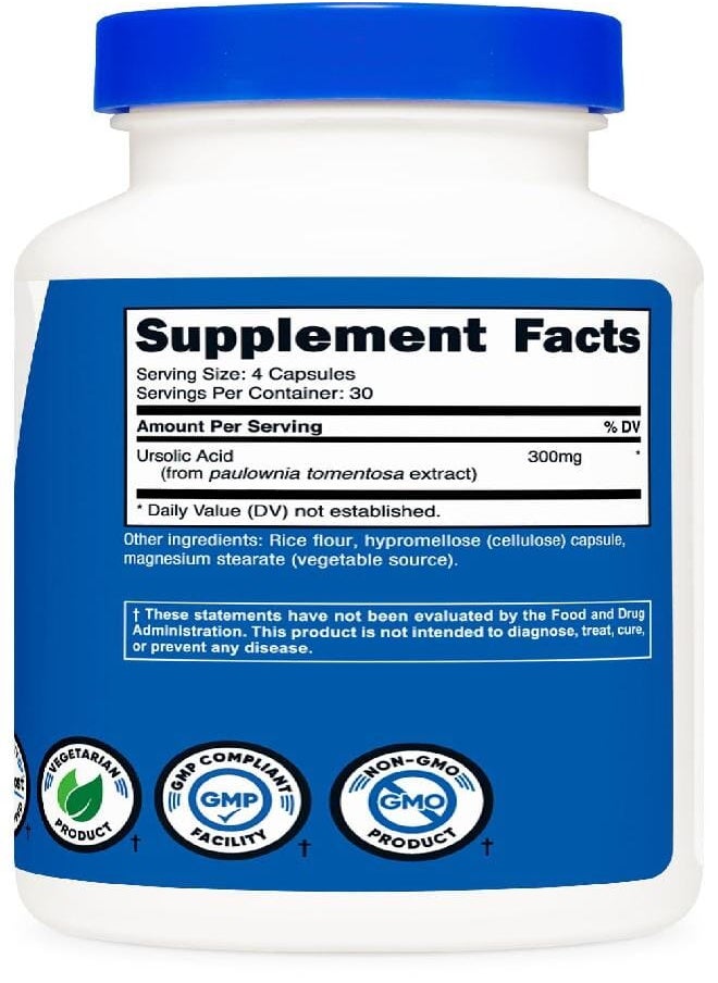 Nutricost - Nutricost Ursolic Acid 300mg 120 Capsules Vegetarian Non GMO Gluten Free Soy Free - Image 1
