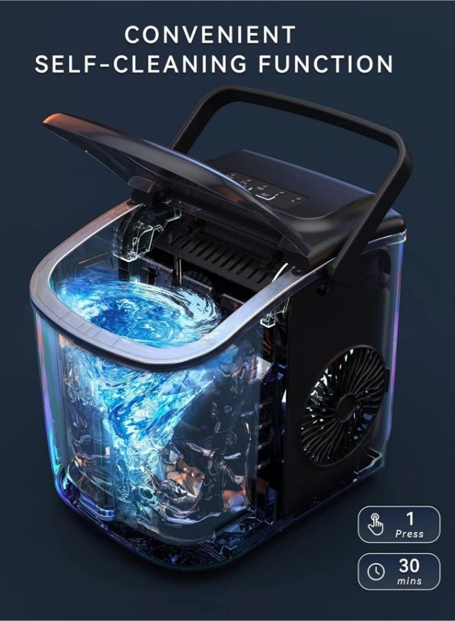 HICON Automatic Ice Maker, 15kg 24hrs Ice Production, Round lce Cube Shape,1.3 Liter Capacity With 6-13mins Ice Making, LED Display 6.2kg 110W for Home Kitchen, Bars, Coffee Shops, Restaurant HZB-16M-Black - Image 2