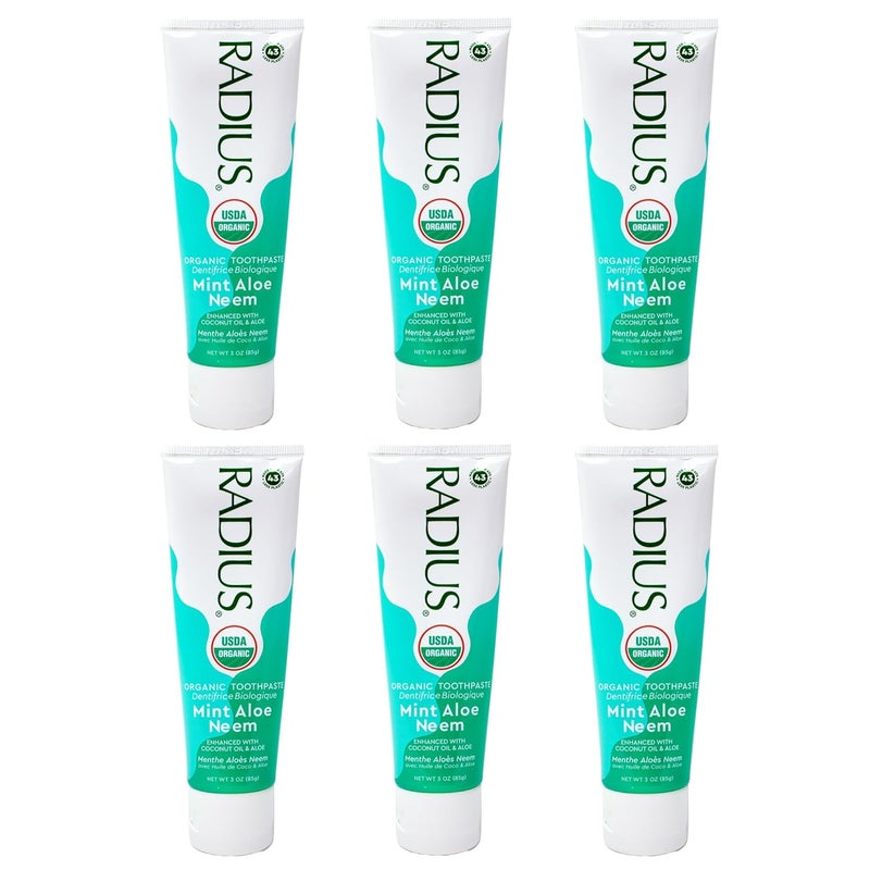Radius Toothpaste Mint Aloe Neem 3 oz USDA Organic NonToxic ChemicalFree GlutenFree Designed to Improve Gum Health Prevent Cavities Pack of 6 - Image 2