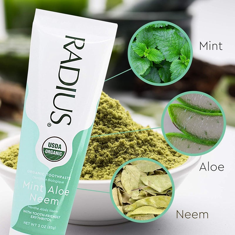Radius Toothpaste Mint Aloe Neem 3 oz USDA Organic NonToxic ChemicalFree GlutenFree Designed to Improve Gum Health Prevent Cavities Pack of 6 - Image 5