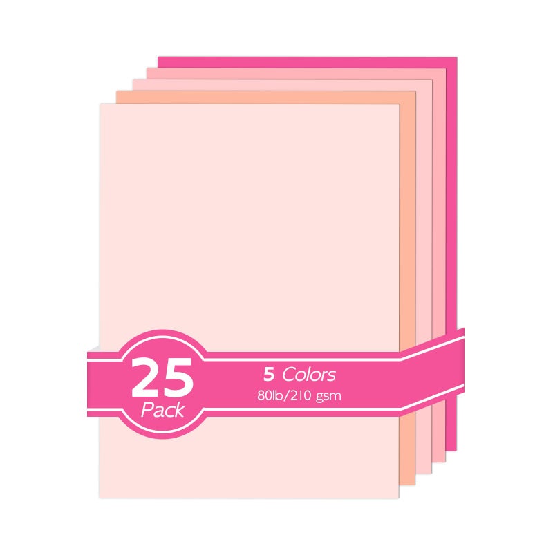 Goefun 25 Sheets Pink Cardstock 8.5 x 11, Goefun 5 Colors Colored Cardstock Paper, 80lb Pink Construction Paper Assorted Colors Perfect for Crafts, DIY Cards, Valentines Day - Image 1