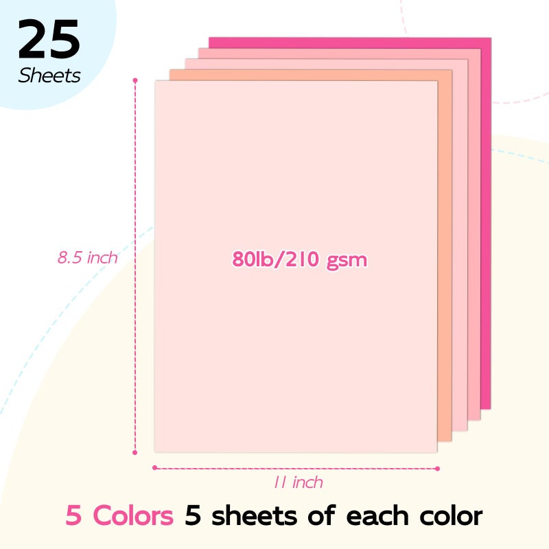 Goefun 25 Sheets Pink Cardstock 8.5 x 11, Goefun 5 Colors Colored Cardstock Paper, 80lb Pink Construction Paper Assorted Colors Perfect for Crafts, DIY Cards, Valentines Day - Image 2