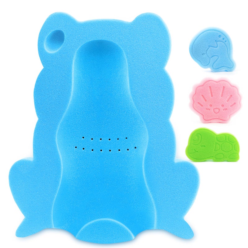 DANCELF Baby Bath Sponge Infant Comfy Soft Bath Sponges Mat Natural Cute Shapes SkidProof Bathing Cushion for Toddler Newborn 4pcs Shape Style Blue Dolphin Pink Shell Green Turtle and Big Blue Frog - Image 3