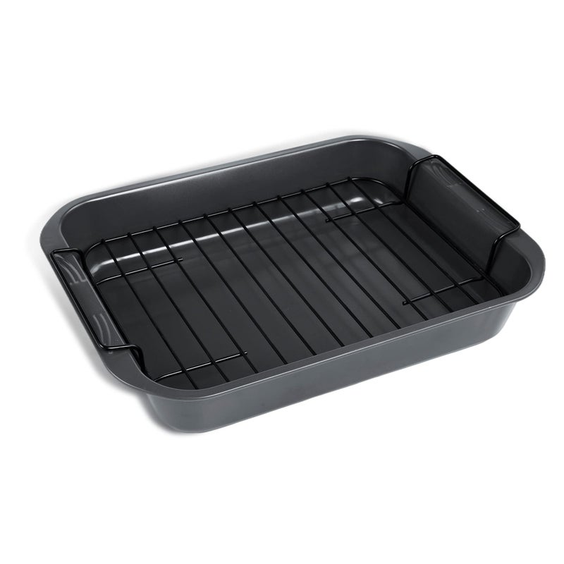kitCom kitCom Bakeware Nonstick Roaster Nonstick Roasting Pan with Rack Great For Roast Chicken Roasts And Turkeys  15 Inch x 11 Inch 58 QT Gray 