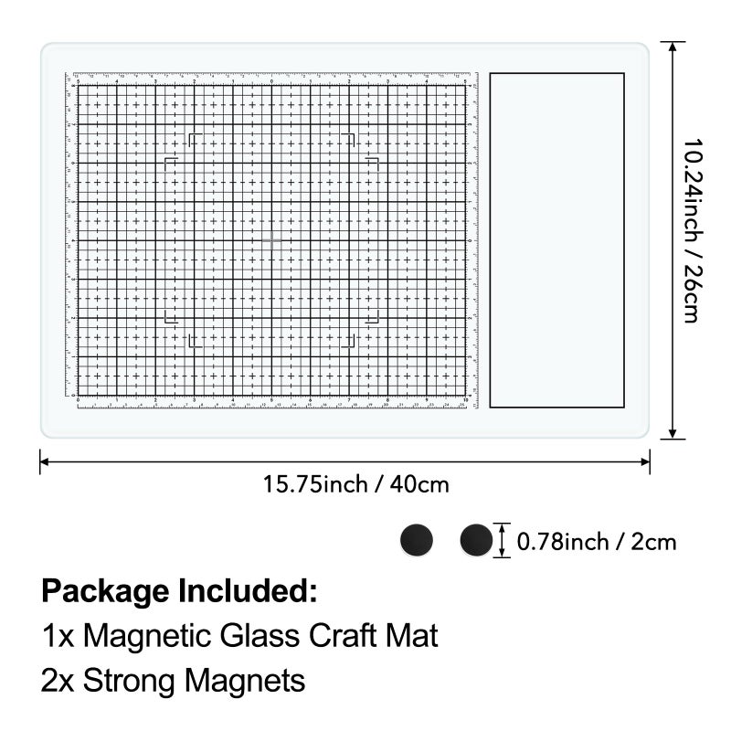 BAOFALI Magnetic Glass Craft Mat; 15.75"x10.24"Heat Resistant Glass Media Cutting Mat W/MagnetsGridlines and Measurements; for Cutting, Stamping, Mixed Media, Heat Embossing and Hot Glue Projects - Image 2
