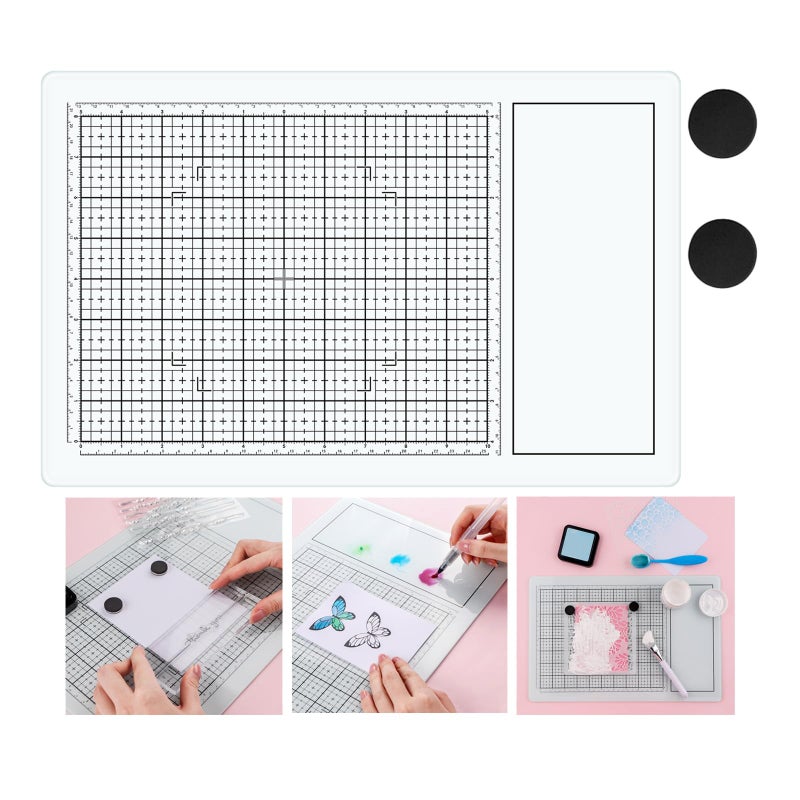 BAOFALI Magnetic Glass Craft Mat; 15.75"x10.24"Heat Resistant Glass Media Cutting Mat W/MagnetsGridlines and Measurements; for Cutting, Stamping, Mixed Media, Heat Embossing and Hot Glue Projects - Image 1