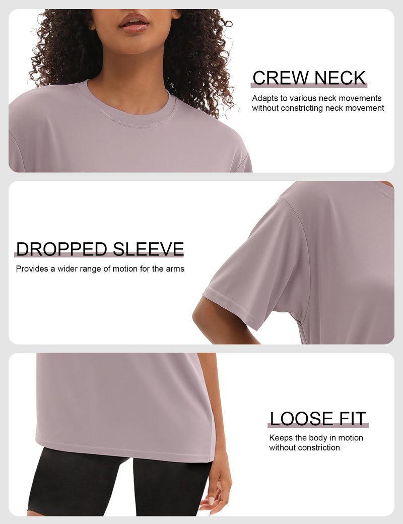 Kinglaman 5 Pack Workout Oversized T Shirts for Women, Short Sleeve Plus Size Baggy Dry Fit Athletic Gym Shirts Tops Tees 1 Black 1 Dark Pink 1 Blue 1 Ash Grey 1 Green Medium - Image 4