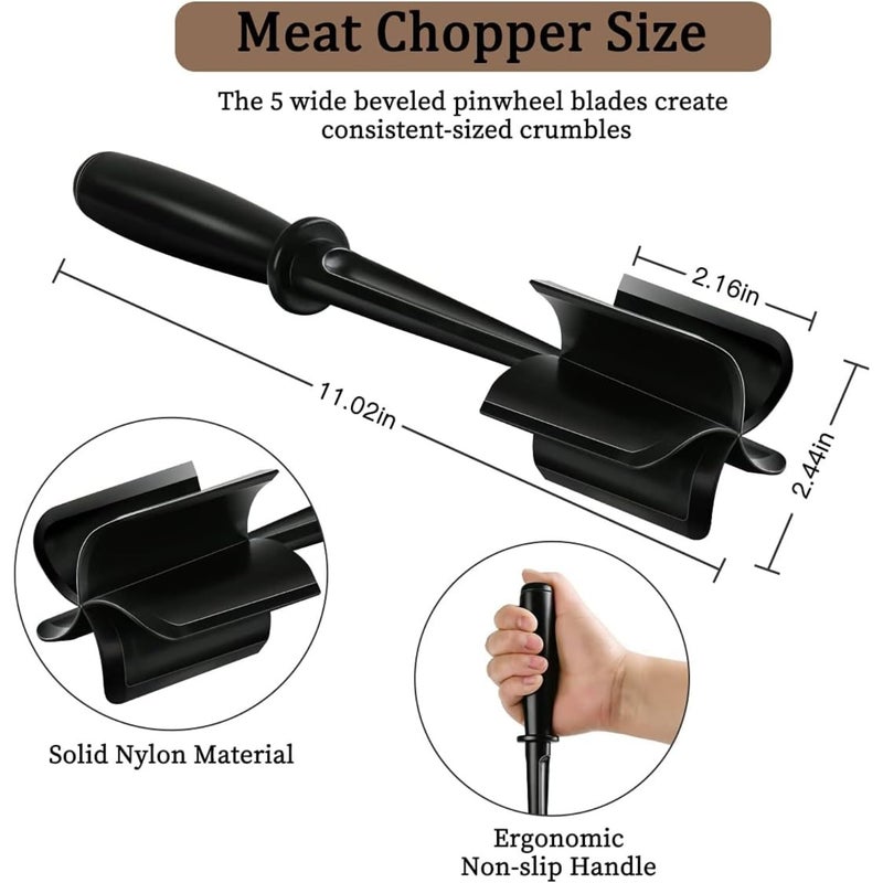 KESESU KESESU Meat Chopper Heat Resistant Meat Masher for Hamburger Meat Ground Beef Smasher Nylon Hamburger Chopper Utensil Ground Meat Chopper Non Stick Mix Chopper Potato Masher Tool  - Image 2