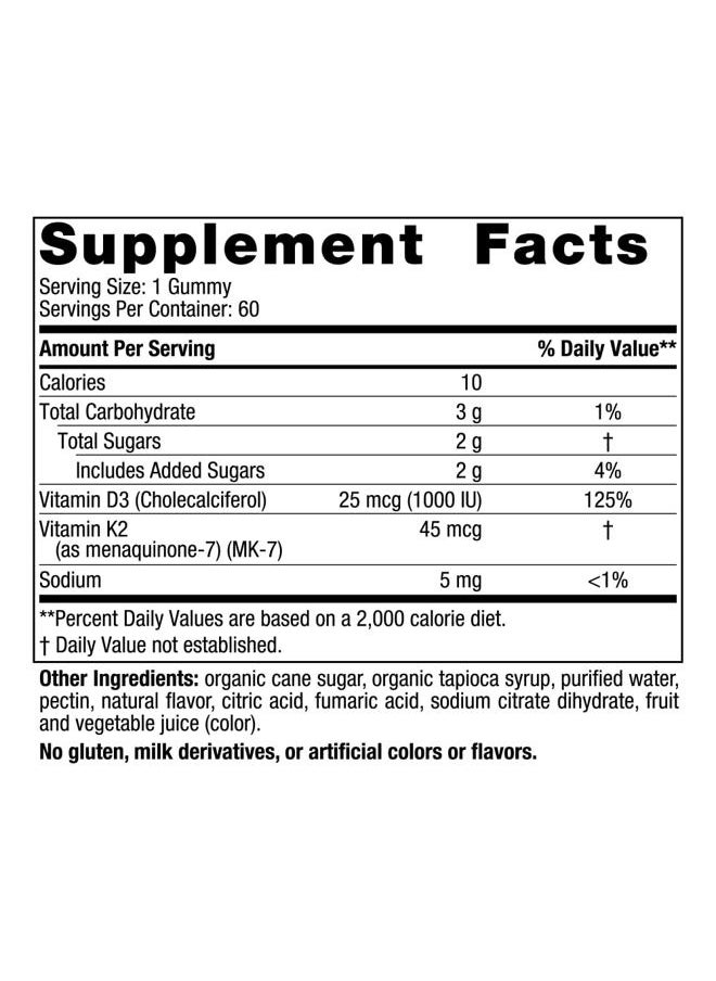 NORDIC NATURALS Vitamin D3 + K2 Gummies, Pomegranate - 60 Gummies - 1000 IU Vitamin D3 + 45 mcg K2 - Great Taste - Bone Health, Promotes Healthy Muscle Function - Non-GMO - 60 Servings  - Image 2
