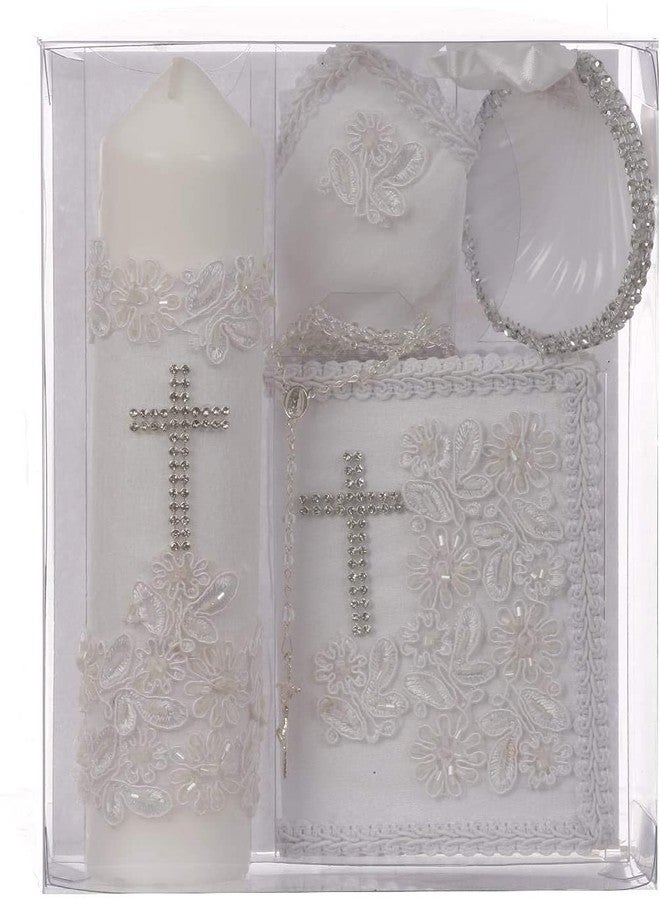 Baby Boys and Girls Baptism Candle Set for Christenings with Shell, Rosary, Missal Book, Handkerchief #C718 Spanish