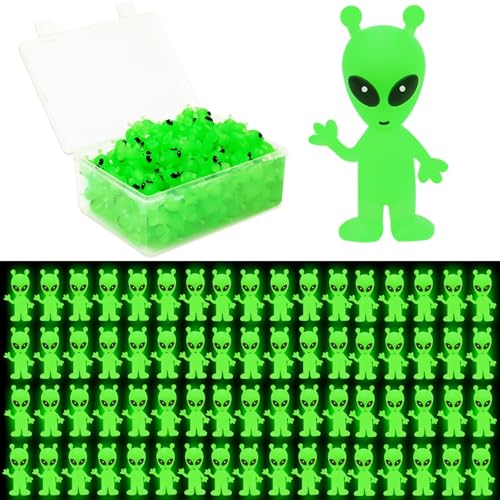 Entallor 120 Pcs Mini Alien Figures Glow in The Dark Small Luminous Little Tiny Alien Figurines Bulk for Halloween Party Favors Candy Bag Stuffers Space Party Fillerss - Image 1
