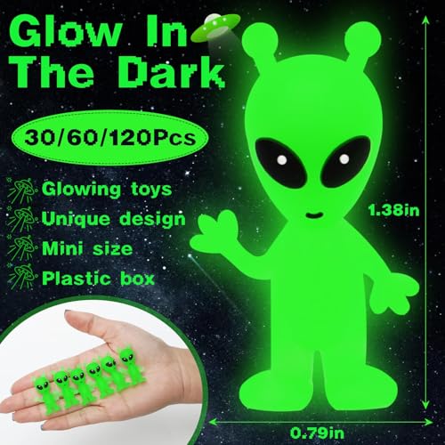 Entallor 120 Pcs Mini Alien Figures Glow in The Dark Small Luminous Little Tiny Alien Figurines Bulk for Halloween Party Favors Candy Bag Stuffers Space Party Fillerss - Image 5
