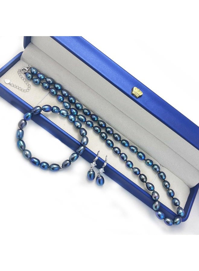 Yami Pearl Necklace and Earrings Set, Black/Purple/White Pearl Jewelry Set, Natural Cultured Pearls with 925 Sterlings Silver, 7.5-8mm, Pearl - Image 5