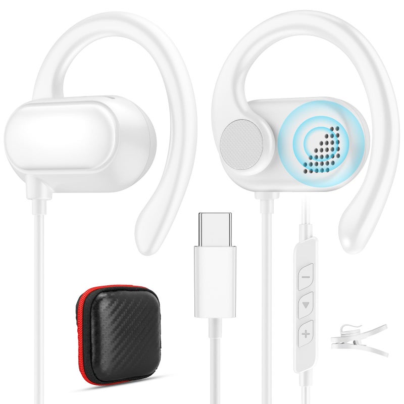 TOPAUX سماعة رأس قابلة للتعديل مع خطاف فوق الأذن بتقنية USB Type C سماعة سلكية لأجهزة اللابتوب وسماعات أذن سلكية لهاتف iPhone 17 Pro Max 16 16e 15 / Samsung A17 A16 S25 S24 S23 لجهاز iPad A16 / Pixel 10 9a - Image 1
