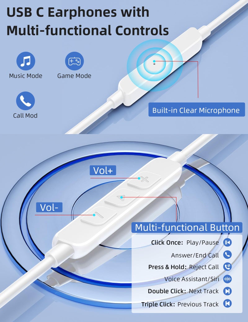 TOPAUX سماعة رأس قابلة للتعديل مع خطاف فوق الأذن بتقنية USB Type C سماعة سلكية لأجهزة اللابتوب وسماعات أذن سلكية لهاتف iPhone 17 Pro Max 16 16e 15 / Samsung A17 A16 S25 S24 S23 لجهاز iPad A16 / Pixel 10 9a - Image 4
