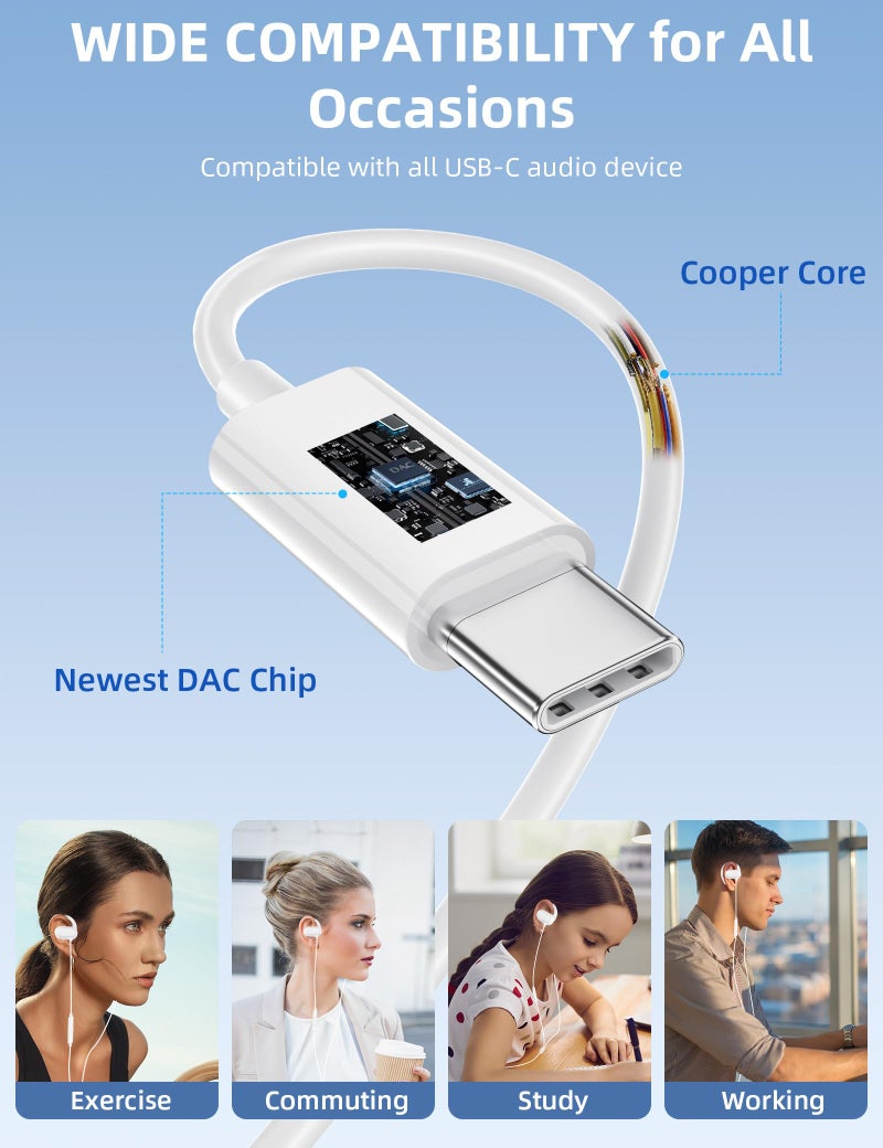 TOPAUX سماعة رأس قابلة للتعديل مع خطاف فوق الأذن بتقنية USB Type C سماعة سلكية لأجهزة اللابتوب وسماعات أذن سلكية لهاتف iPhone 17 Pro Max 16 16e 15 / Samsung A17 A16 S25 S24 S23 لجهاز iPad A16 / Pixel 10 9a - Image 5