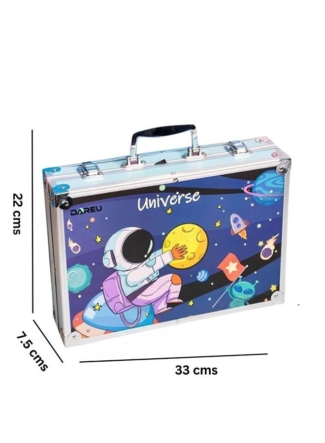 DAREU 145-Piece Drawing & Painting Art Kit – Portable Blue Aluminum Case with Crayons, Markers, Pencils & Watercolors - Image 2