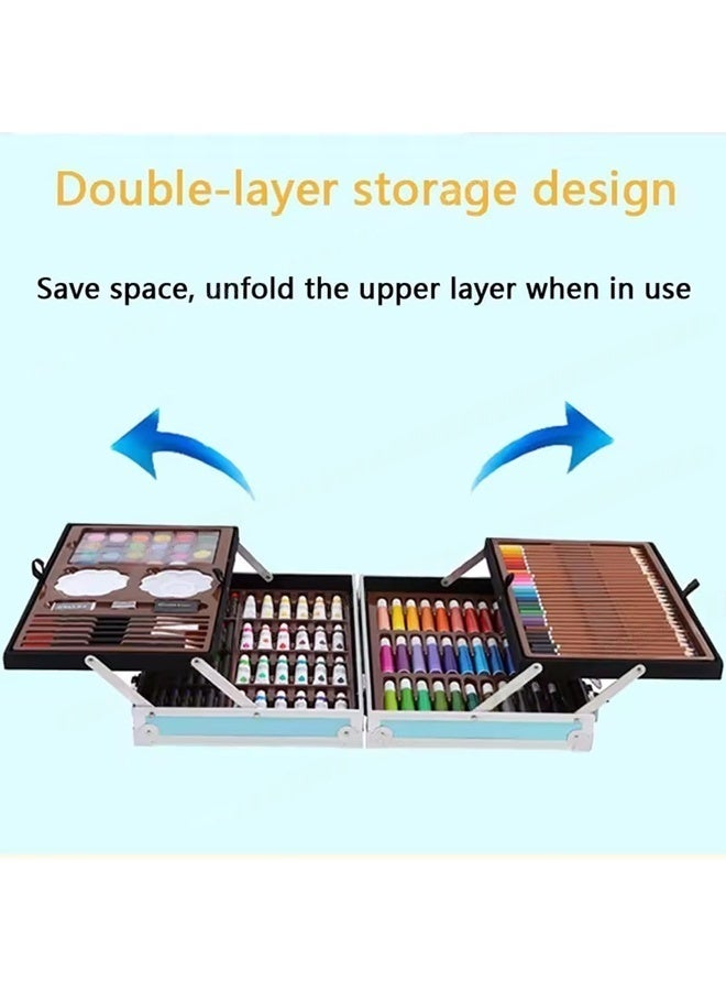 DAREU 145-Piece Drawing & Painting Art Kit – Portable Blue Aluminum Case with Crayons, Markers, Pencils & Watercolors - Image 3