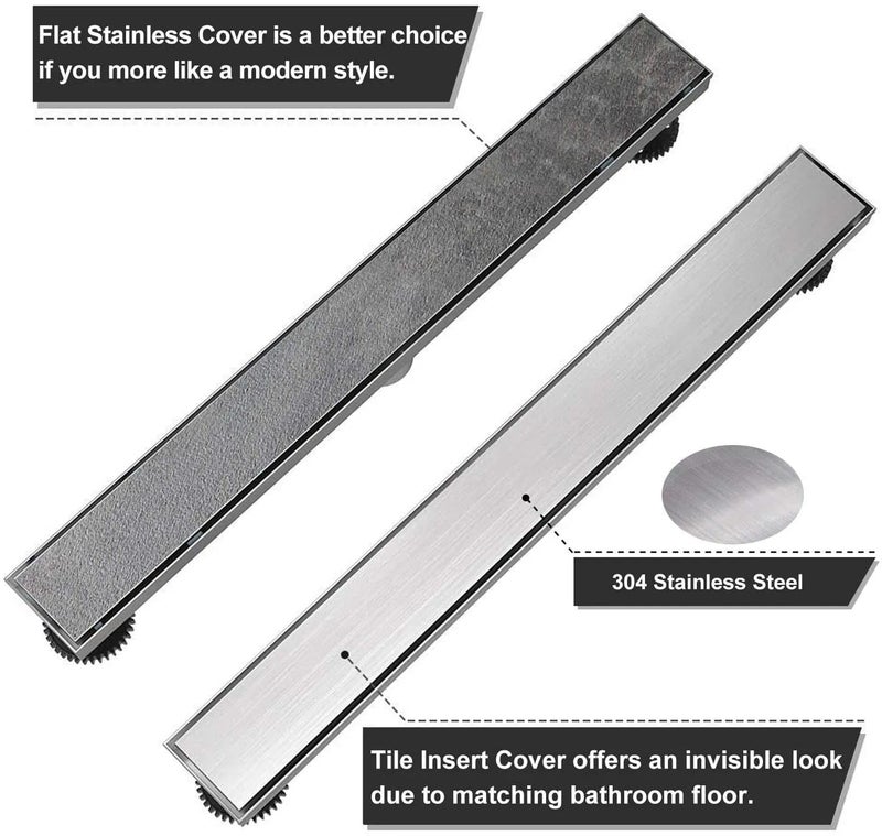 OBLONG Tile Insert Floor Drain 24 X 3 Inches 304 Stainless Steel Shower Channel Water Drainer for Bathroom with Stainless Steel Trap and Side Hole - Image 2