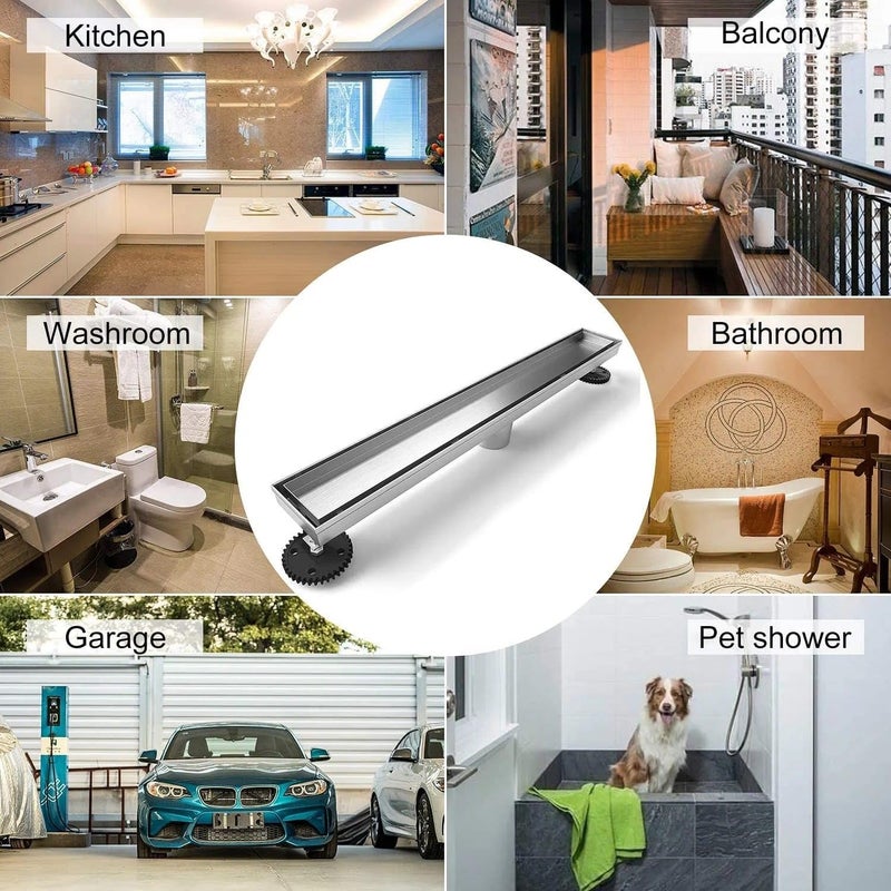 OBLONG Tile Insert Floor Drain 24 X 3 Inches 304 Stainless Steel Shower Channel Water Drainer for Bathroom with Stainless Steel Trap and Side Hole - Image 4