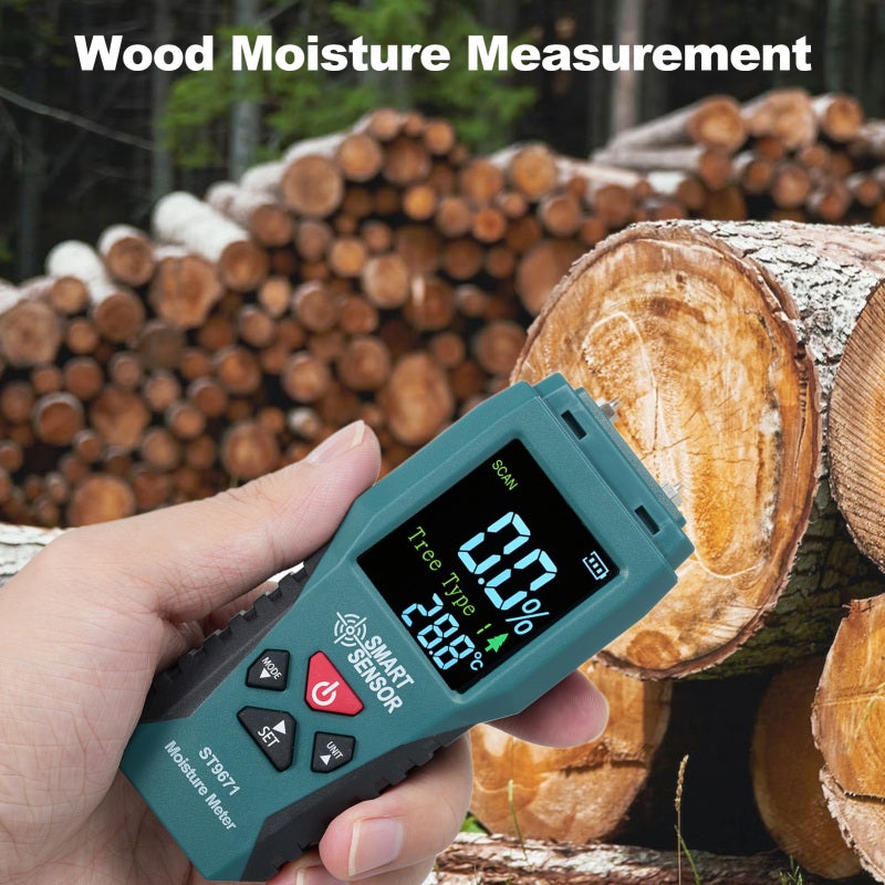SMART SENSOR Wood Moisture Meter with Highly Accurate Dual Metal Needle Probes - Portable Pocket Device with Data Hold - Multi-Function Humidity Sensor for Woodworking Construction Flooring - Image 2