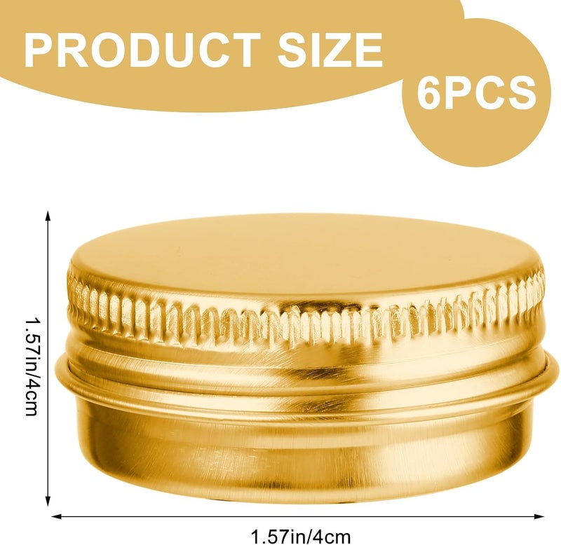 WLLHYF 6 Pack 0.5 oz Metal Round Aluminum Tin Jar Containers with Screw Lid Leak Mini Proof Refillable Bottle Salve Tins Lip Balm Lotion Spice Cream Box for Cosmetic (Gold) - Image 2