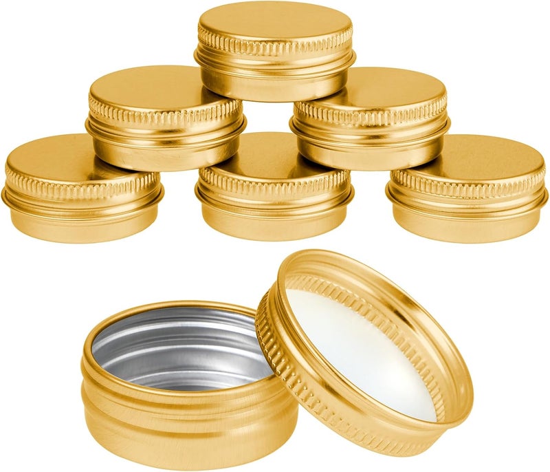 WLLHYF 6 Pack 0.5 oz Metal Round Aluminum Tin Jar Containers with Screw Lid Leak Mini Proof Refillable Bottle Salve Tins Lip Balm Lotion Spice Cream Box for Cosmetic (Gold) - Image 1