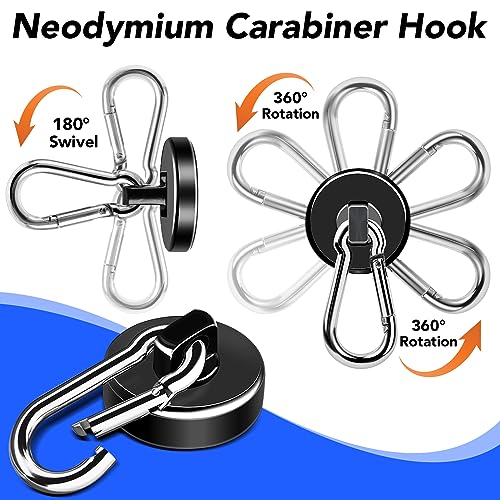 LOVIMAG Strong Magnetic Hooks, 70LBS Magnetic Hooks Heavy Duty Strong Neodymium Magnets with Carabiner Hook, Magnet Hooks with Swivel for Kitchen, Hanging, Cruise, Grill, Refrigerator - 12 Pack Black - Image 5