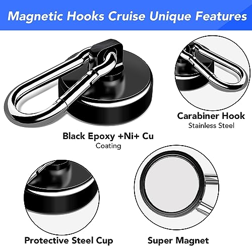 LOVIMAG Strong Magnetic Hooks, 70LBS Magnetic Hooks Heavy Duty Strong Neodymium Magnets with Carabiner Hook, Magnet Hooks with Swivel for Kitchen, Hanging, Cruise, Grill, Refrigerator - 12 Pack Black - Image 4