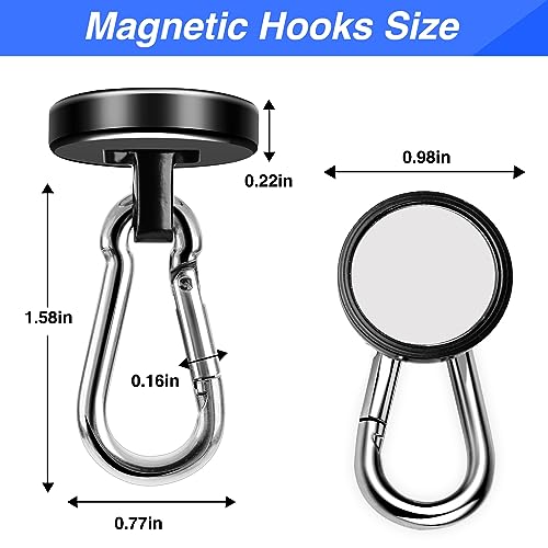 LOVIMAG Strong Magnetic Hooks, 70LBS Magnetic Hooks Heavy Duty Strong Neodymium Magnets with Carabiner Hook, Magnet Hooks with Swivel for Kitchen, Hanging, Cruise, Grill, Refrigerator - 12 Pack Black - Image 2