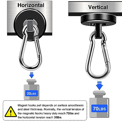 LOVIMAG Strong Magnetic Hooks, 70LBS Magnetic Hooks Heavy Duty Strong Neodymium Magnets with Carabiner Hook, Magnet Hooks with Swivel for Kitchen, Hanging, Cruise, Grill, Refrigerator - 12 Pack Black - Image 3
