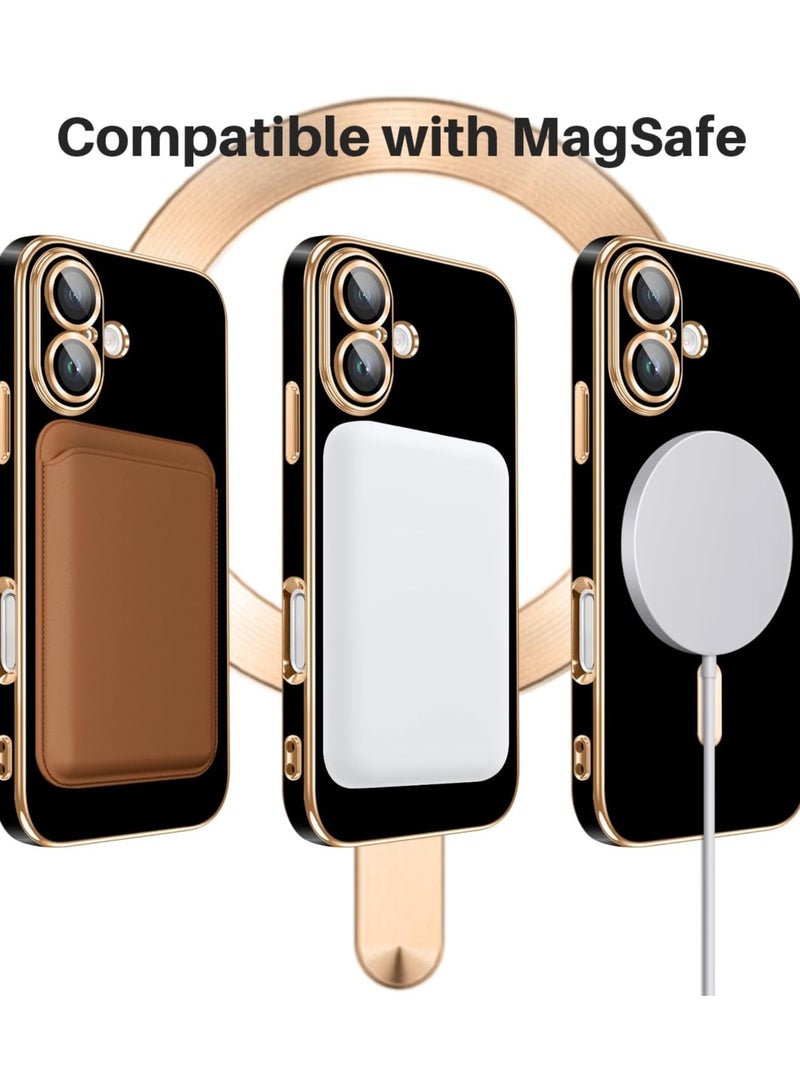 iPhone 16  Case [MagSafe Compatible] Full Camera Lens Protector Gold Plated Edge Soft TPU Shock Resistant Protection Phone Case for Women Men's (6.1 Inch) - Black - Image 5