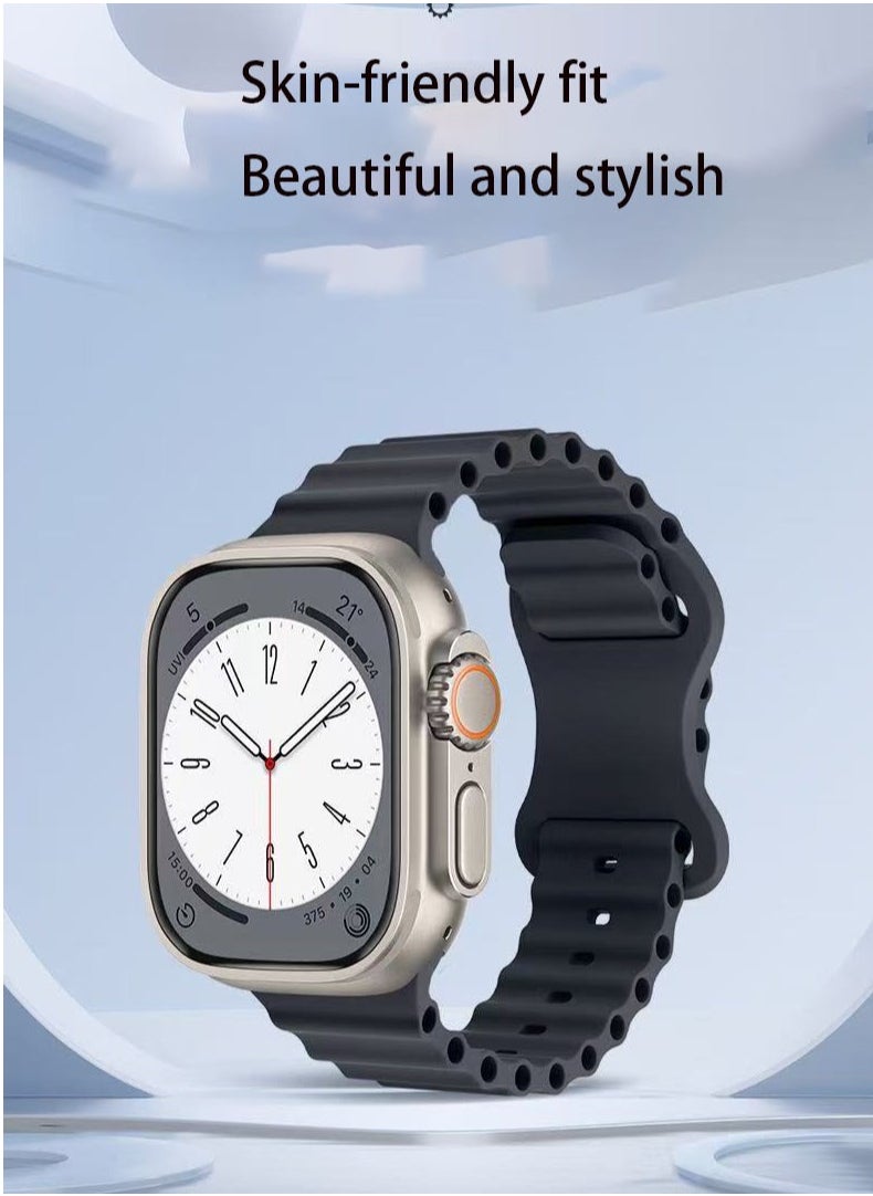 Youque - For Apple Watch Ultra 2 ,Band 42mm 44mm 45mm 49mm for men and women, wavy silicone sports wristband compatible with iWatch Ultra 2/1 series 10/9/8/7/6/5/4/3/2/1 SE Starlight - Image 1