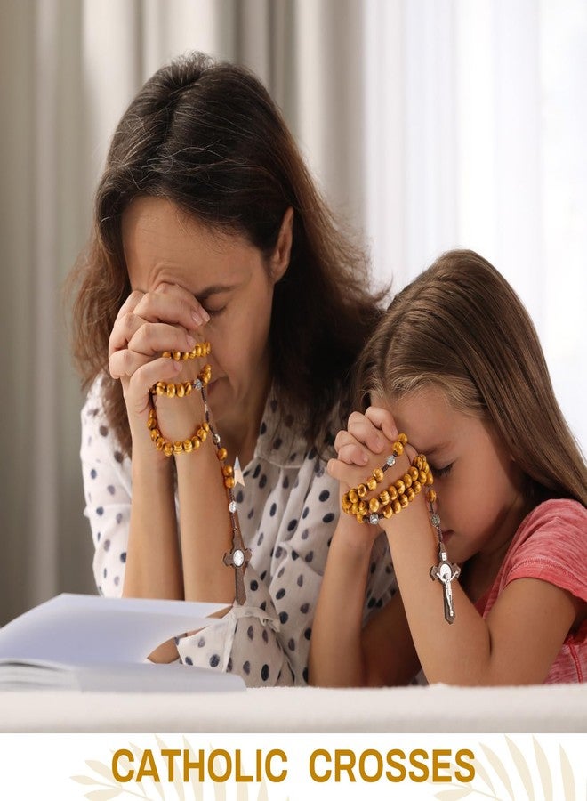 Leinuosen 4 Set Handmade Crucifix Wall Cross and Wooden Rosary Beads Jesus Cross Hanging Wood Rosary for Home Wall Pectoral Pendant Necklace Gifts Decor 7.87 Inch - Image 5