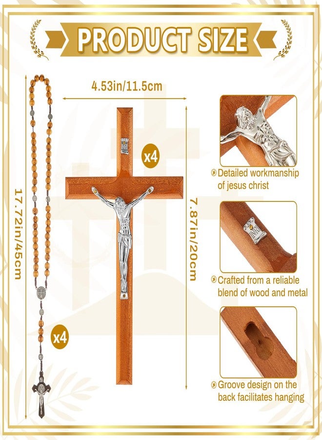 Leinuosen 4 Set Handmade Crucifix Wall Cross and Wooden Rosary Beads Jesus Cross Hanging Wood Rosary for Home Wall Pectoral Pendant Necklace Gifts Decor 7.87 Inch - Image 2