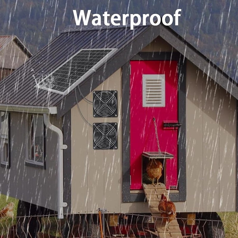 15 Panel Solar Dual Fan Kit IP65 Weatherproof Ventilation Fan with Bracket Net for Coop Greenhouse Shed - Image 5