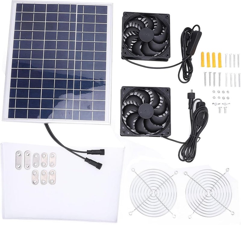 15 Panel Solar Dual Fan Kit IP65 Weatherproof Ventilation Fan with Bracket Net for Coop Greenhouse Shed - Image 2